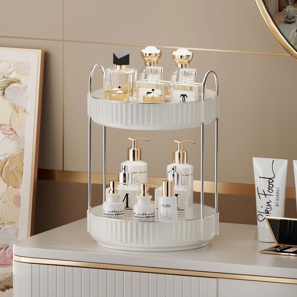 Rotating Makeup Organizer For Vanity, 2 Tier High-capacity Skincare & Makeup🦊